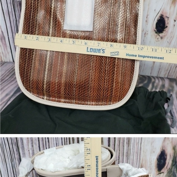 Brown and Cream Crossbody Bag with Wooden Body - Picture 3 of 6